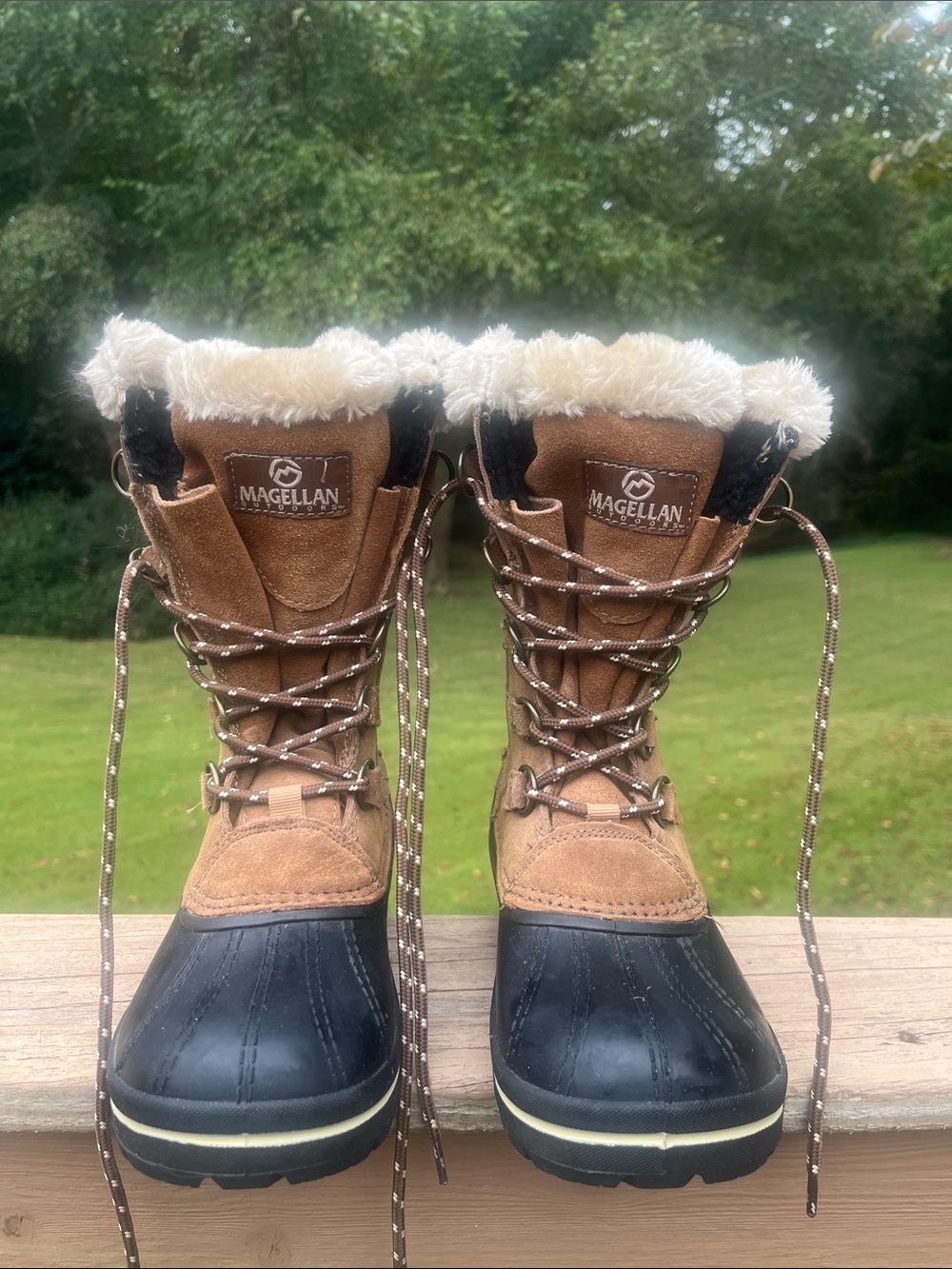 Magellan Outdoors Women's Tan and Black Waterproof Fur-Trim Winter Boots